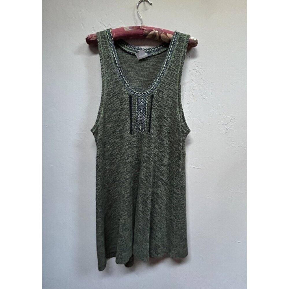 Dolcezza Womens Large Scoop Neck Henley Knit Tank Tunic Top Heather Green Casual